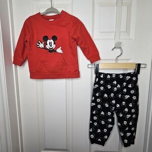 Disney Mickey Mouse Tracksuit Baby Size 12-18M Red Black White Matching Set